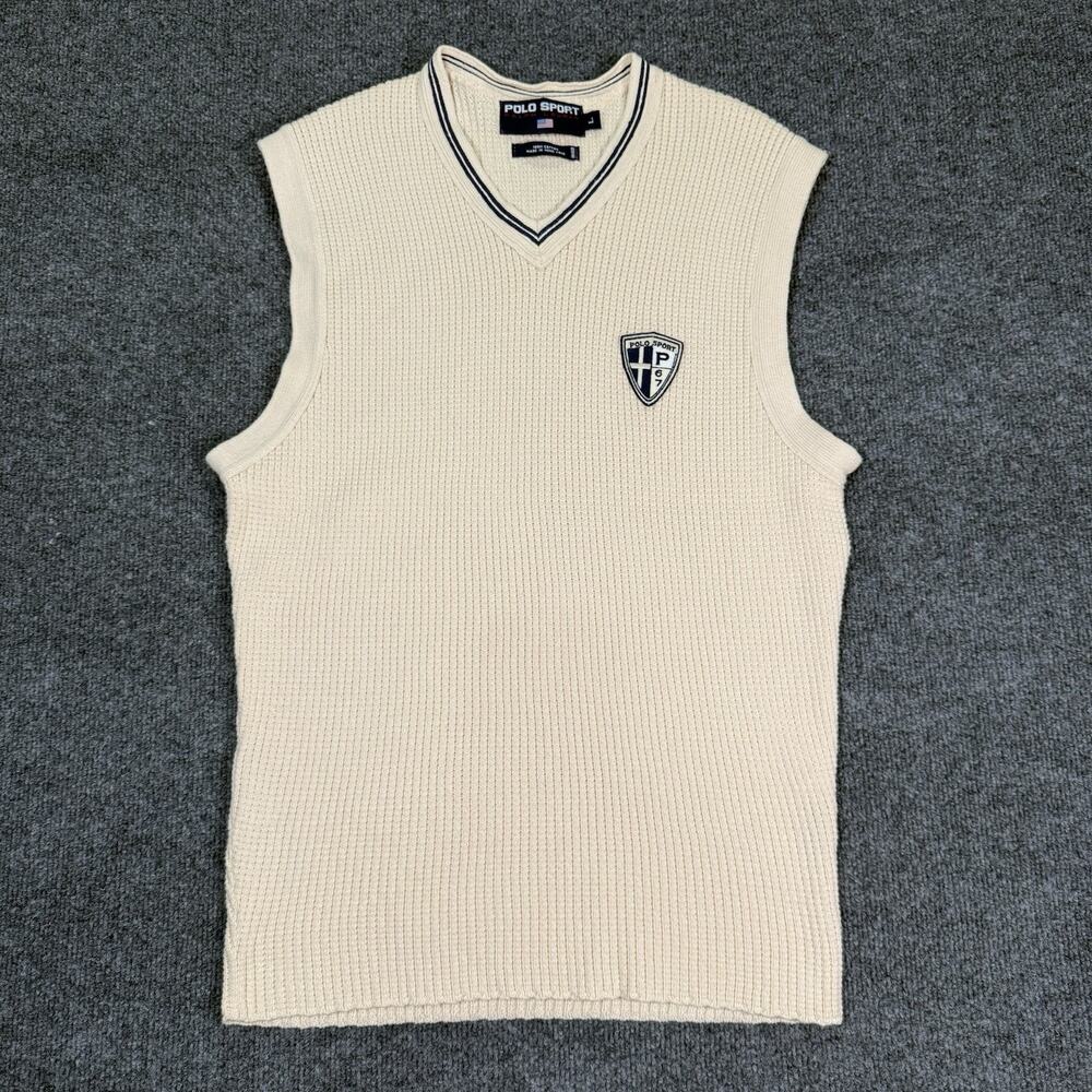 VTG POLO Sport Ralph Lauren Cricket Sweater Vest Size Large Cotton Shield Patch